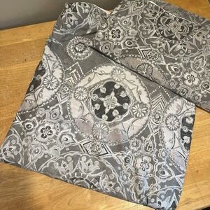 2 POTTERY BARN‎ Gray Jacquelyn Medallion Drapery Panels 50x84" Lined Rod Pocket